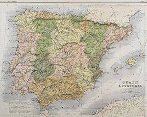 Mapa Hiszpanii i Portugalii, ok. 1869 r.